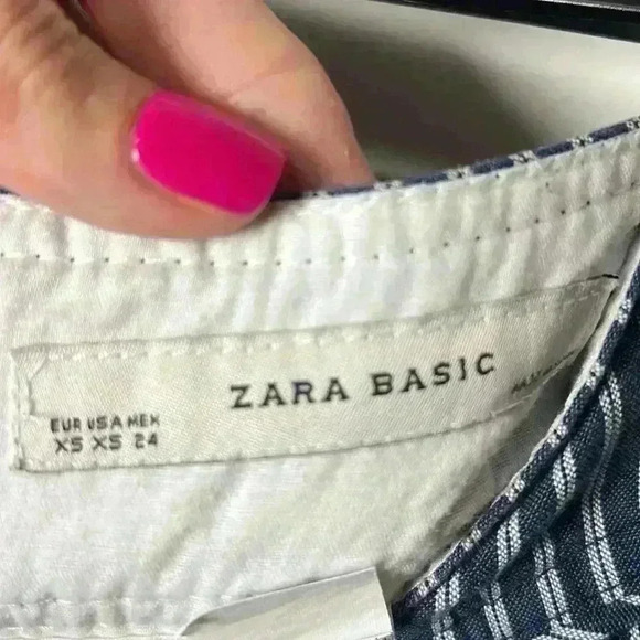 Zara Linen Blend Striped Mini Skirt Size XS Blue & White - Picture 7 of 8
